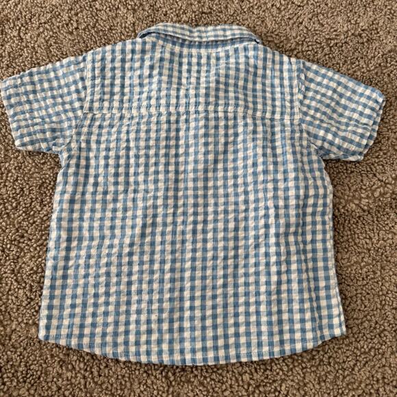 Jojo Maman Bebe Light Blue Short Sleeve Gingham Shirt - Size 3-6 months - Picture 4 of 6
